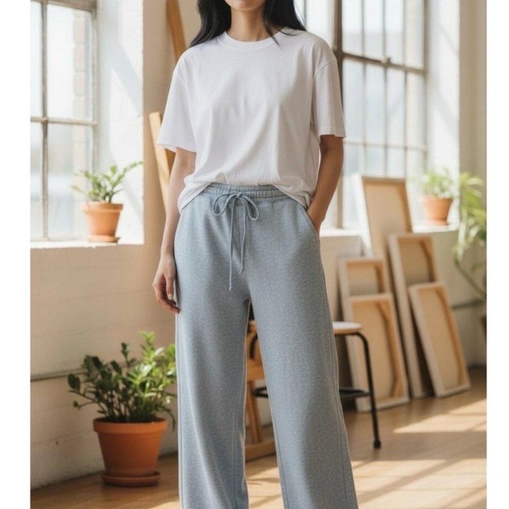 Zenana Outfitters Women's Light blue wide leg sweat pants